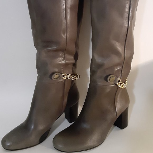 Vera Gomma Designer Boots Made in Italy  Olive Green Leather / Gold Chain SALE! - Picture 1 of 7